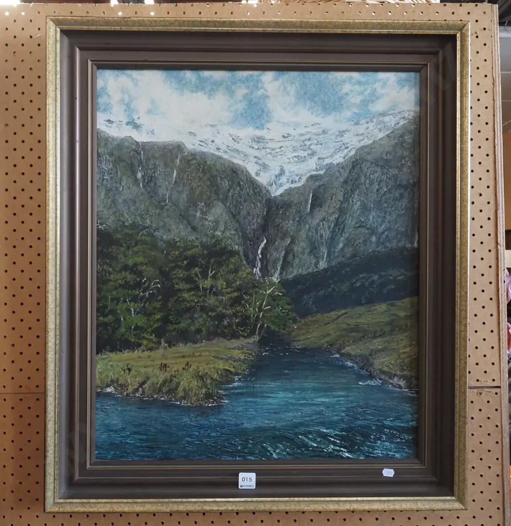 framed oil on board - waterfall and river Image 1++