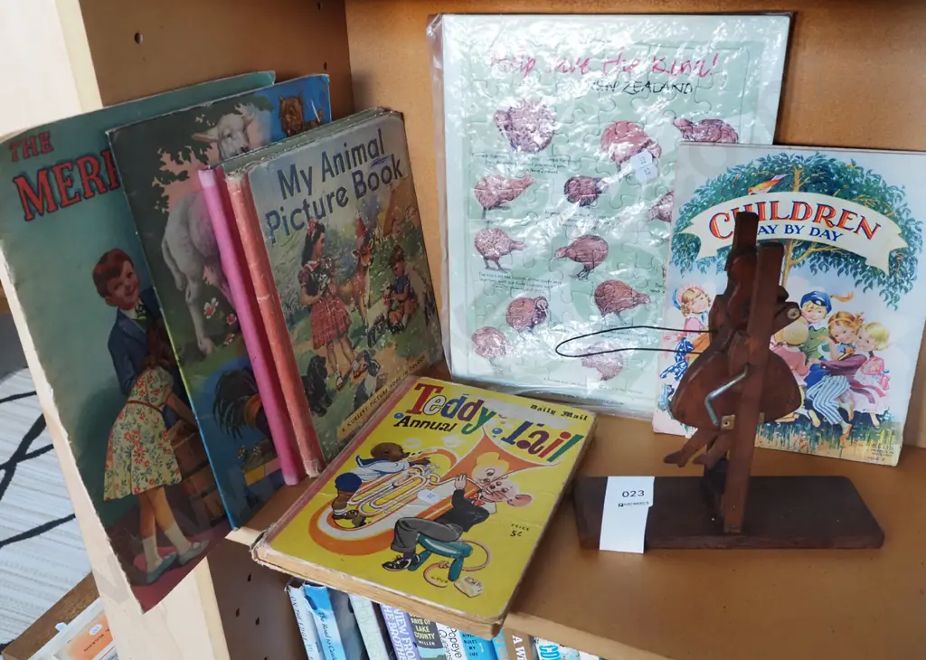 vintage NZ books, puzzle, homemade wooden toy Image 1++
