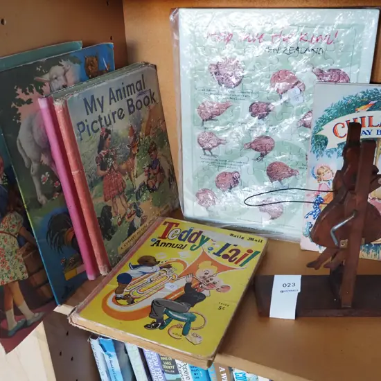 vintage NZ books, puzzle, homemade wooden toy