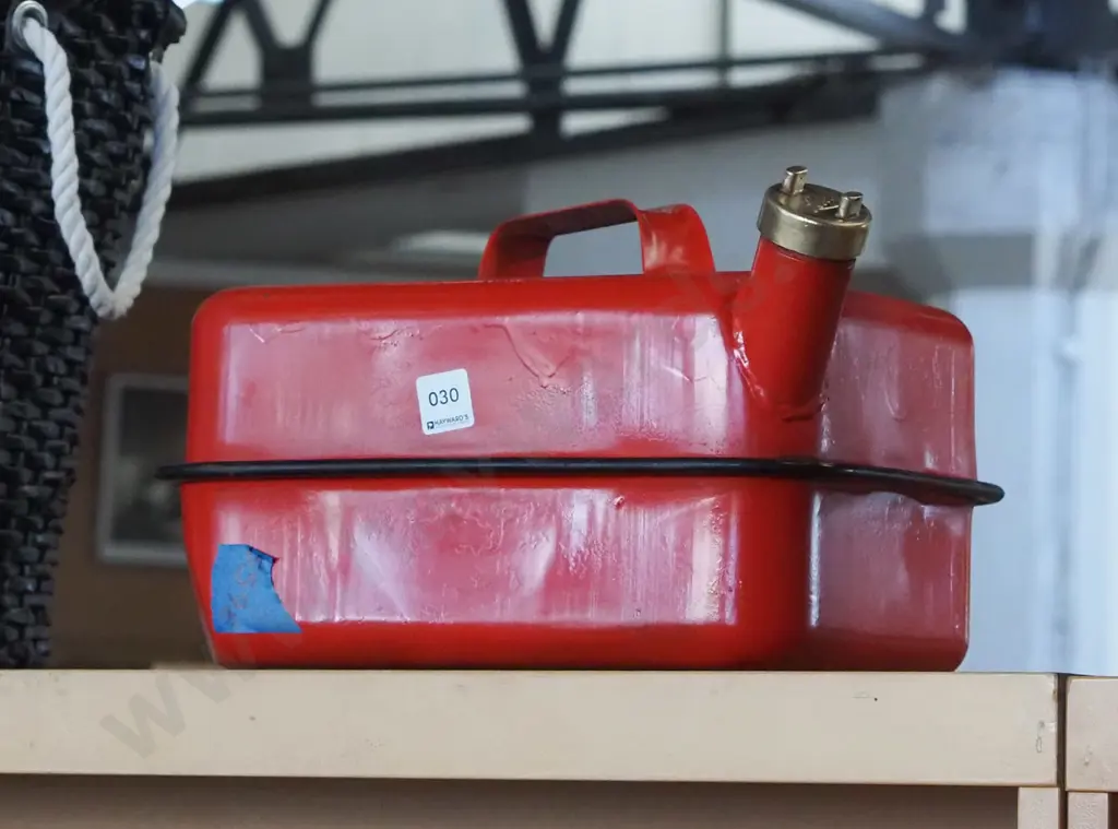 red painted brass cap petrol can Image 1++