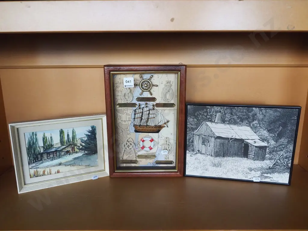 framed Verona McGregor watercolour, print, small nautical themed shadow box Image 1++