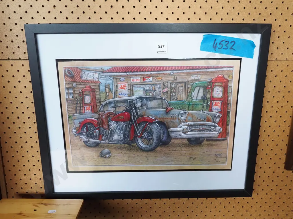 framed print - motorbike, car, garage Image 1++