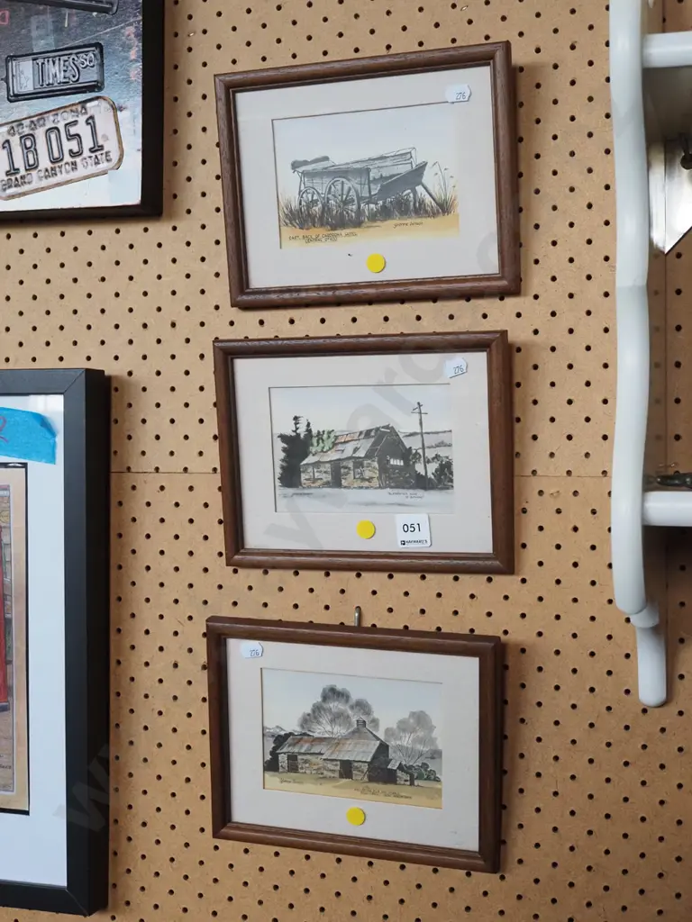 3x Yvonne Benson hand coloured prints - yellow dots Image 1++