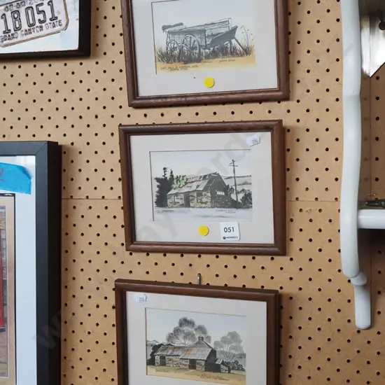 3x Yvonne Benson hand coloured prints - yellow dots