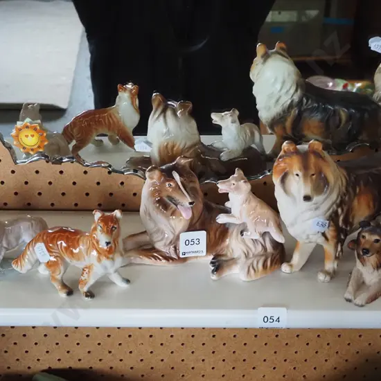 7x ceramic Collie dog figurines