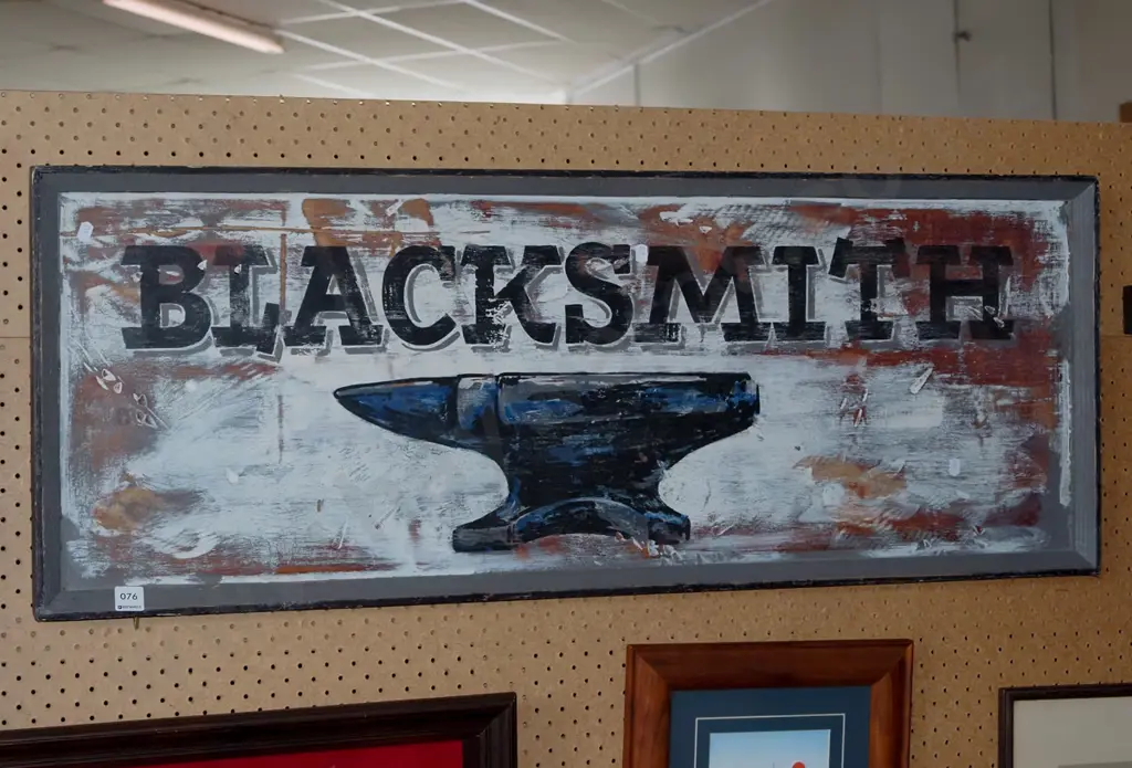framed hand-painted wooden blacksmith vice sign Image 1++