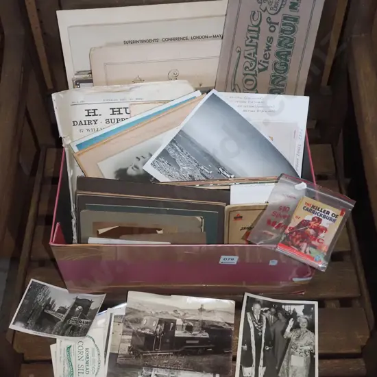 box;  unframed vintage photographs, prints etc