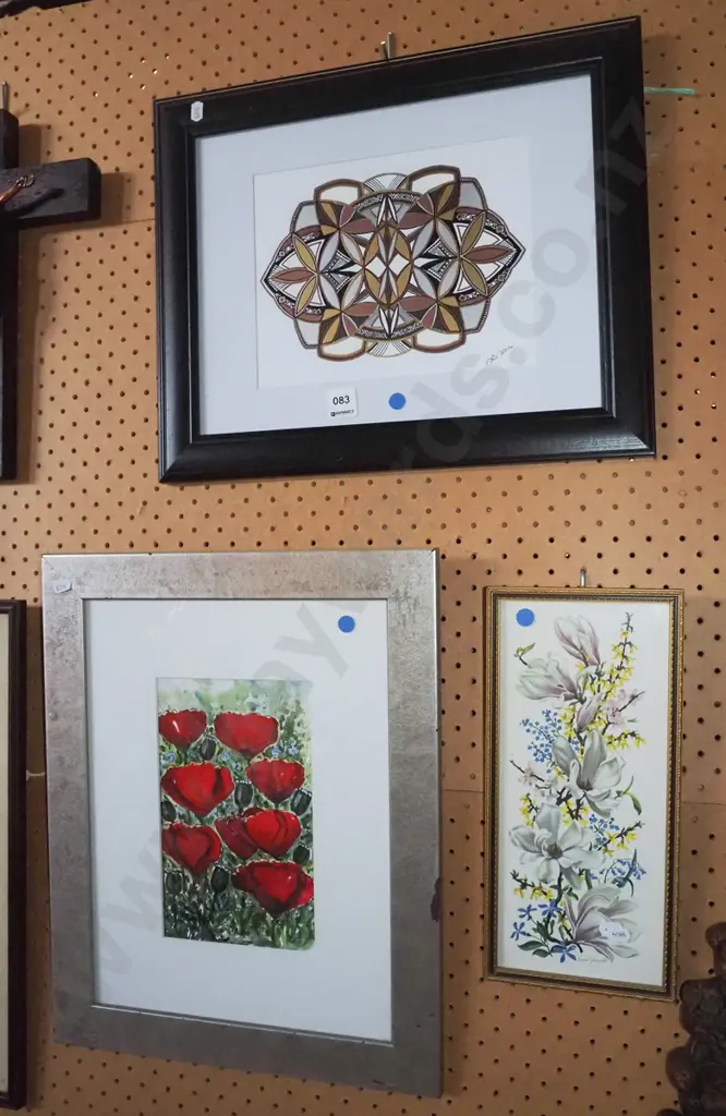 2x framed prints, framed watercolour - blue dots Image 1++