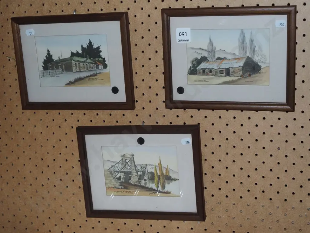 3x Yvonne Benson hand coloured prints - black dots Image 1++
