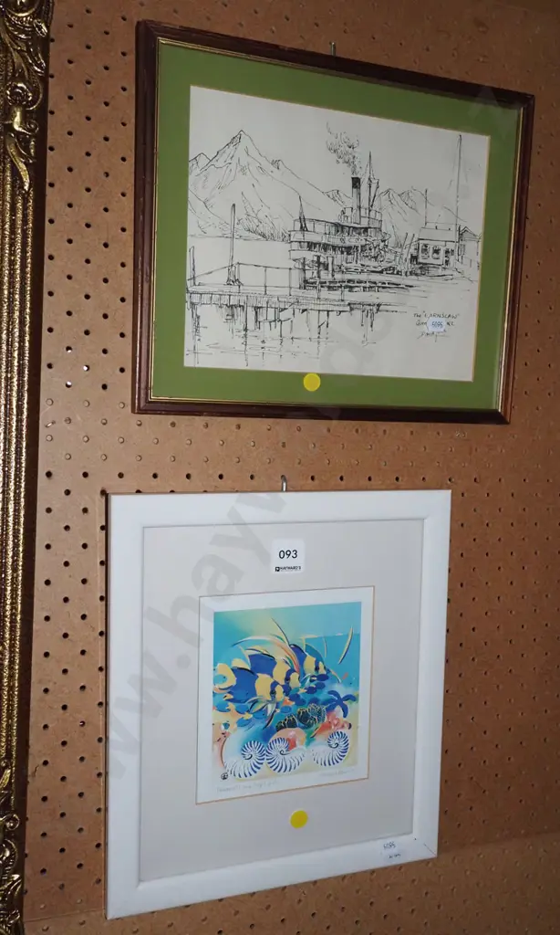 framed tropical fish print, framed Earnslaw ink on paper - yellow dots Image 1++