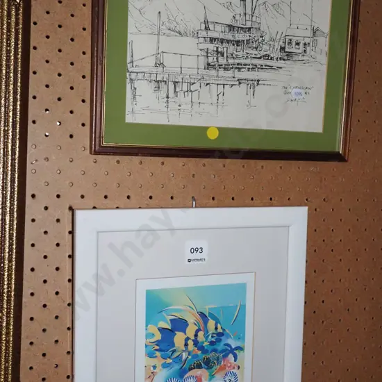 framed tropical fish print, framed Earnslaw ink on paper - yellow dots