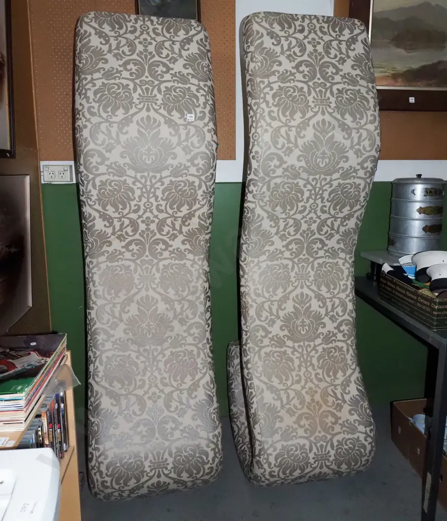 pair of unusual fleur de lis upholstered chaise longues - slight stains L-1820 Image 1++