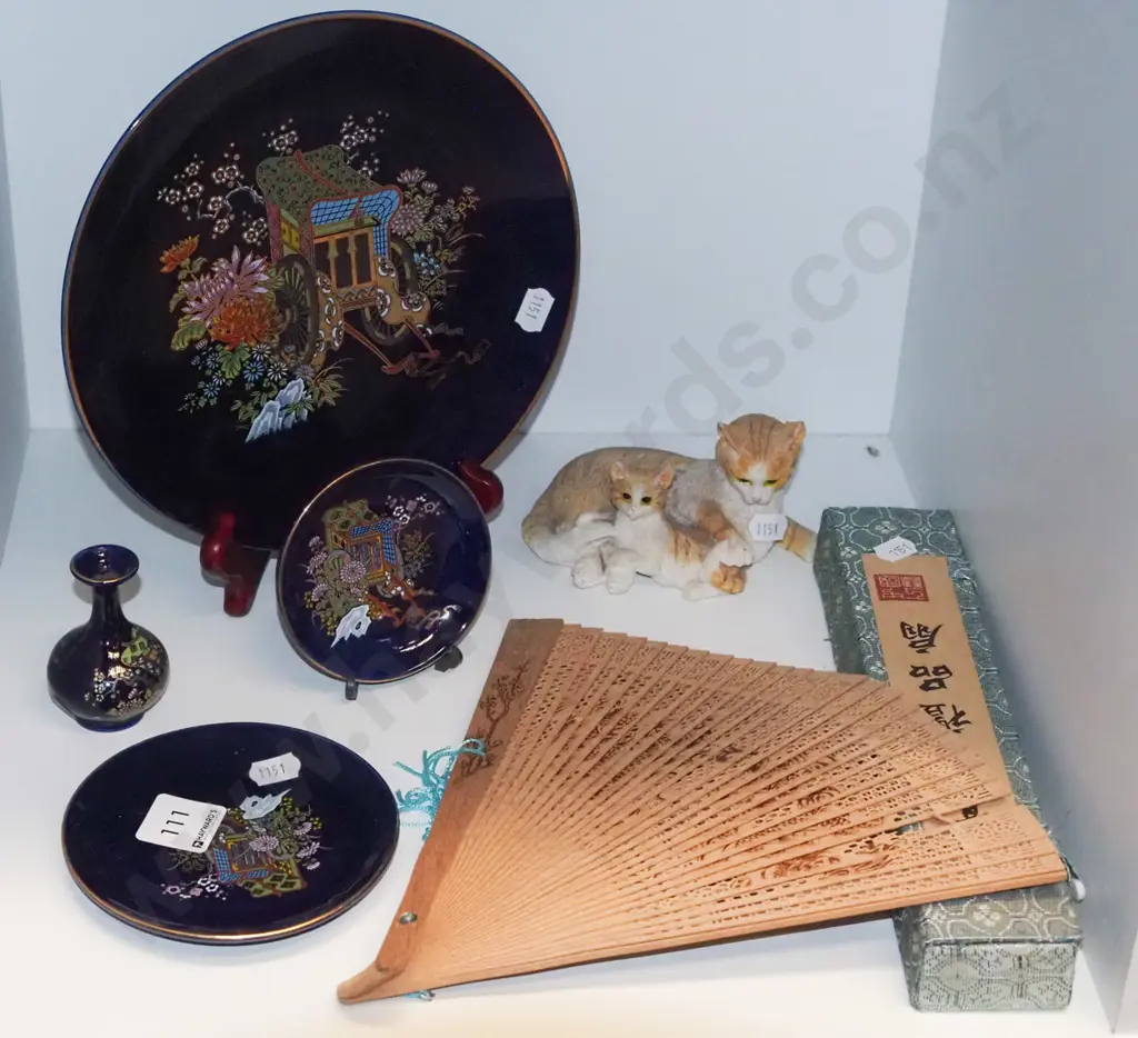 cobalt and gold plate, miniatures, fan etc Image 1++