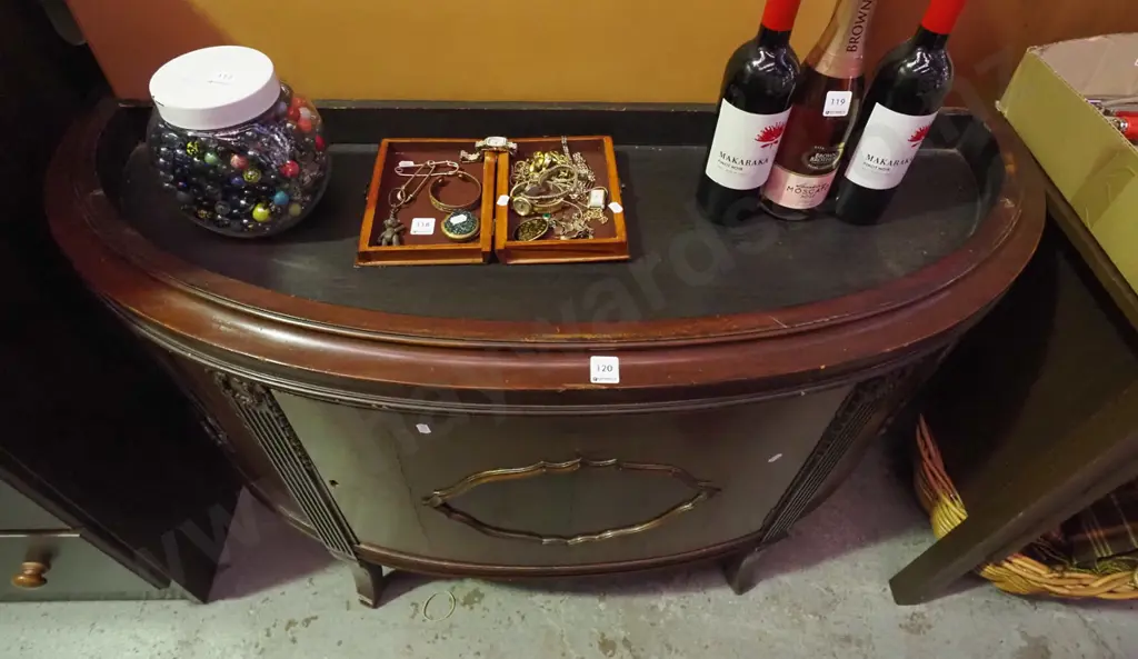 reproduction  mahogany half round single door sideboard Image 1++