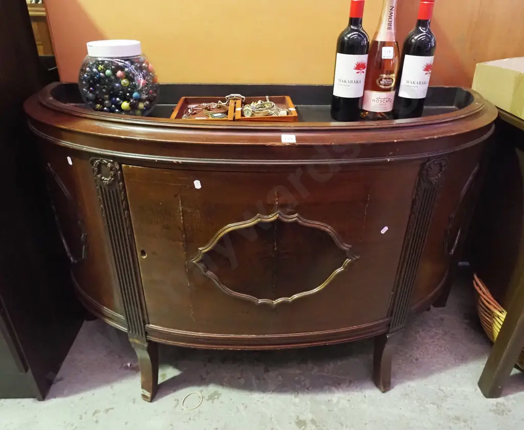 reproduction  mahogany half round single door sideboard Image 1++