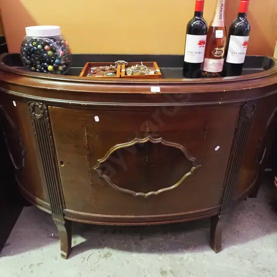 reproduction  mahogany half round single door sideboard