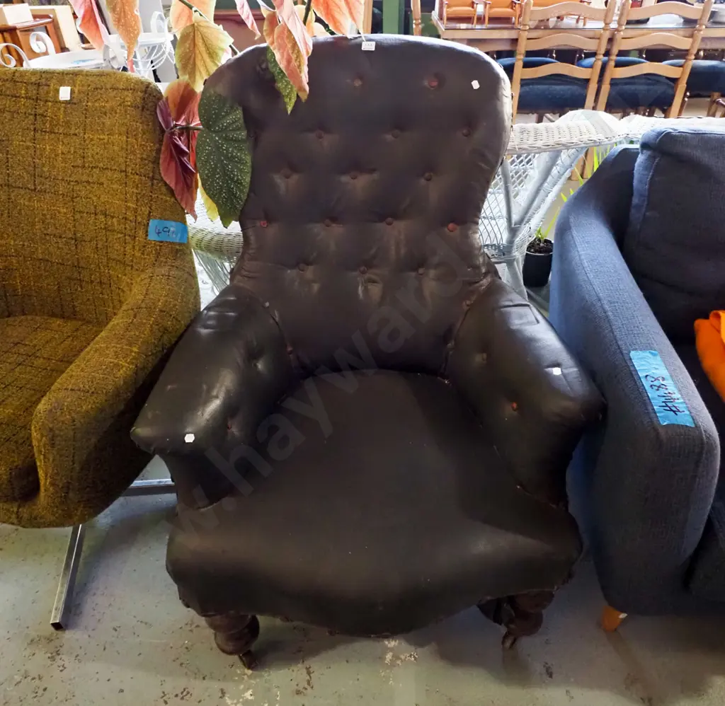 Victorian style vinyl deep buttoned fireside chair Image 1++