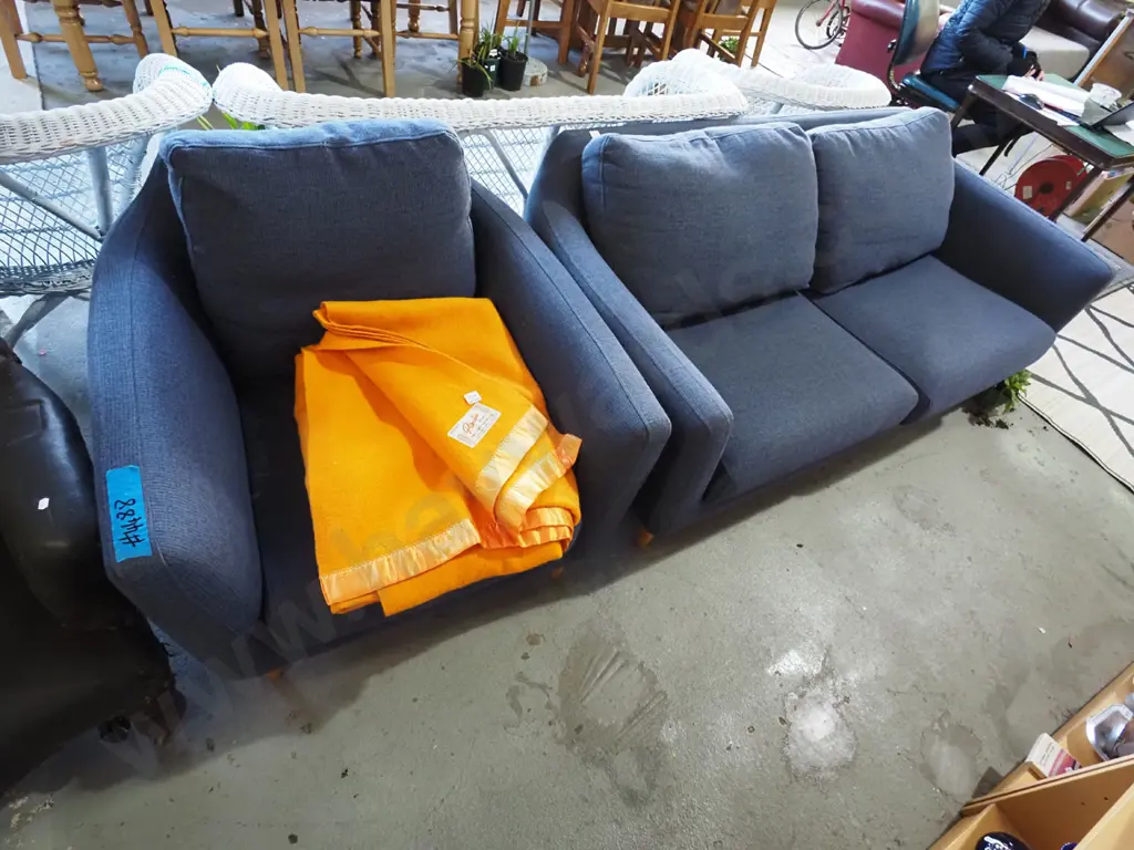 modern blue upholstered 2 piece lounge suite Image 1++