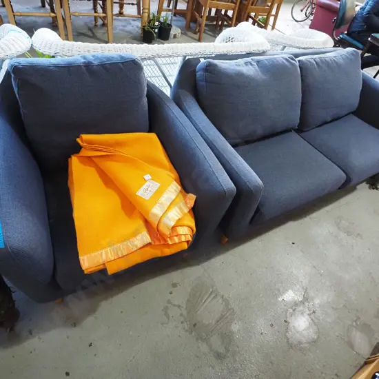 modern blue upholstered 2 piece lounge suite