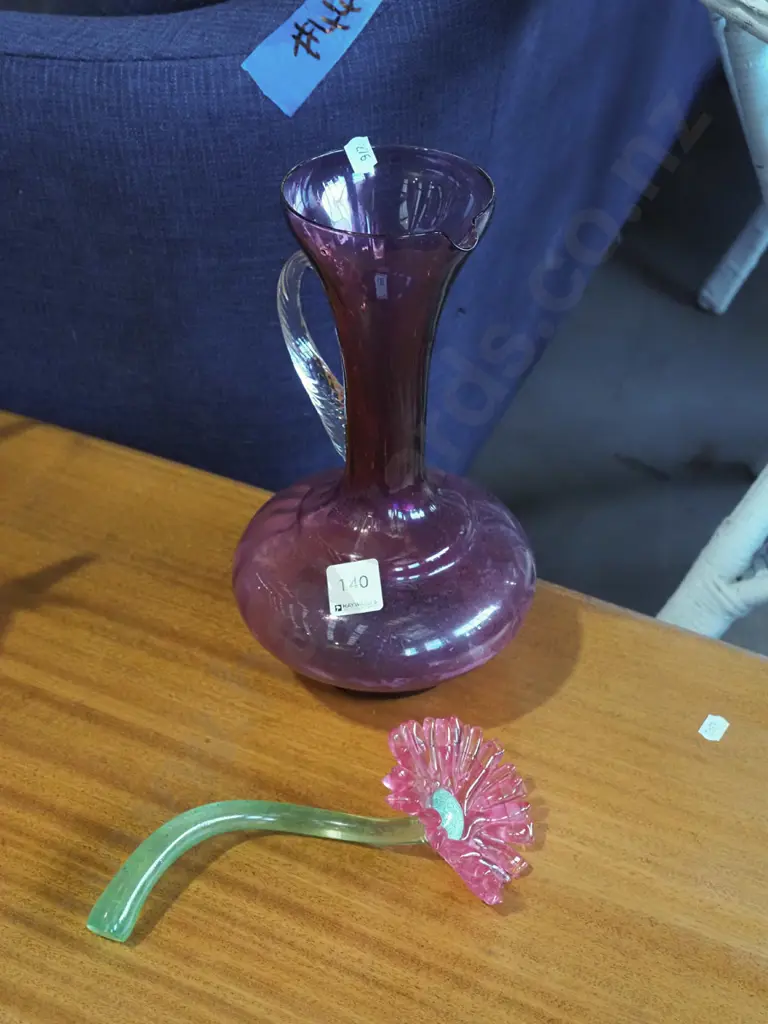 purple glass jug H-270, glass flower Image 1++