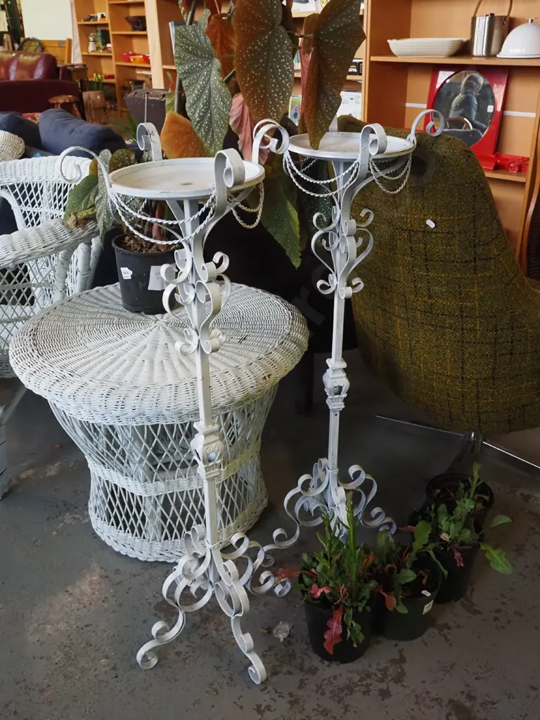 pair of matching white painted wrought metal jardiniere stands H-950 Image 1++