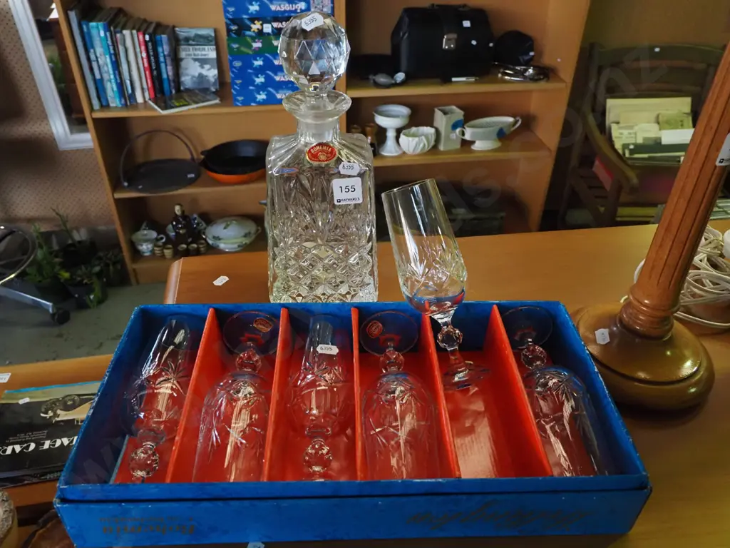 Bohemian crystal decanter, boxed champagne flutes Image 1++