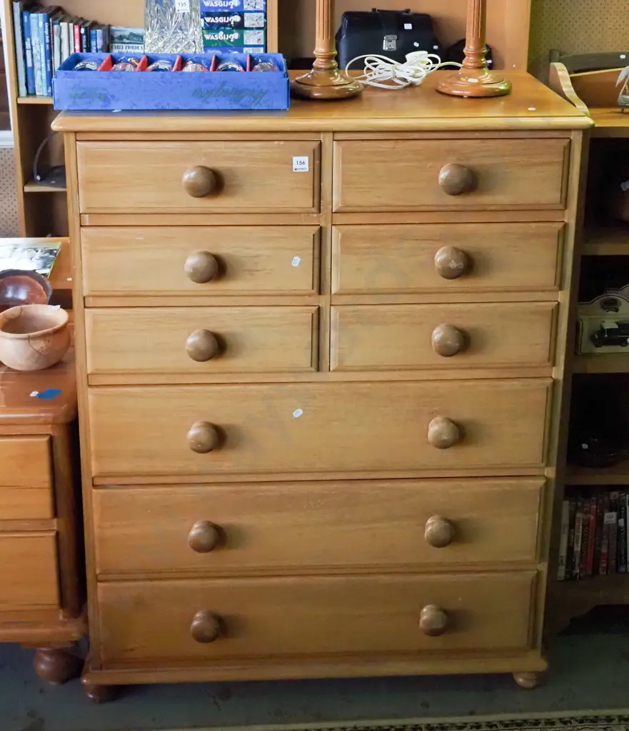 solid rimu 9 drawer tall boy -  fading H-1150 W-900 W-440 Image 1++