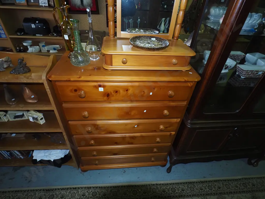 solid pine 6 drawer chest - tidy condition H-1140 W-920 D-410 Image 1++