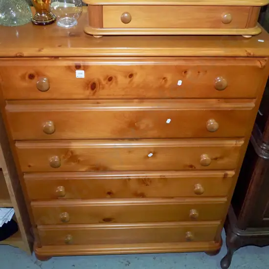 solid pine 6 drawer chest - tidy condition H-1140 W-920 D-410