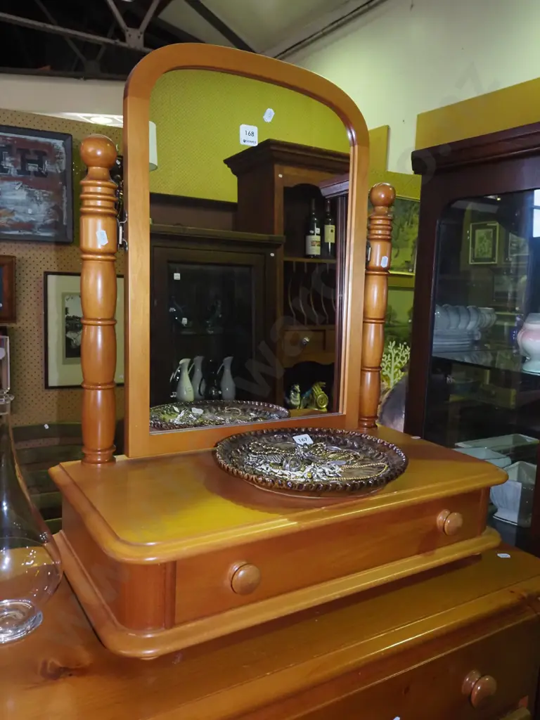 solid rimu dressing table cheval mirror with drawer H-670 W-580 D-290 Image 1++