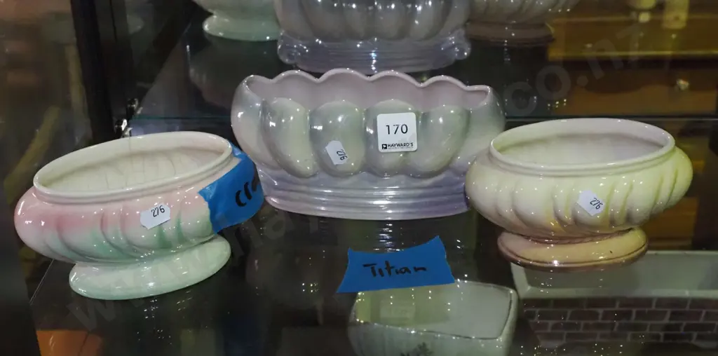 3x Titan lustre glaze vases - 1 has crack Image 1++