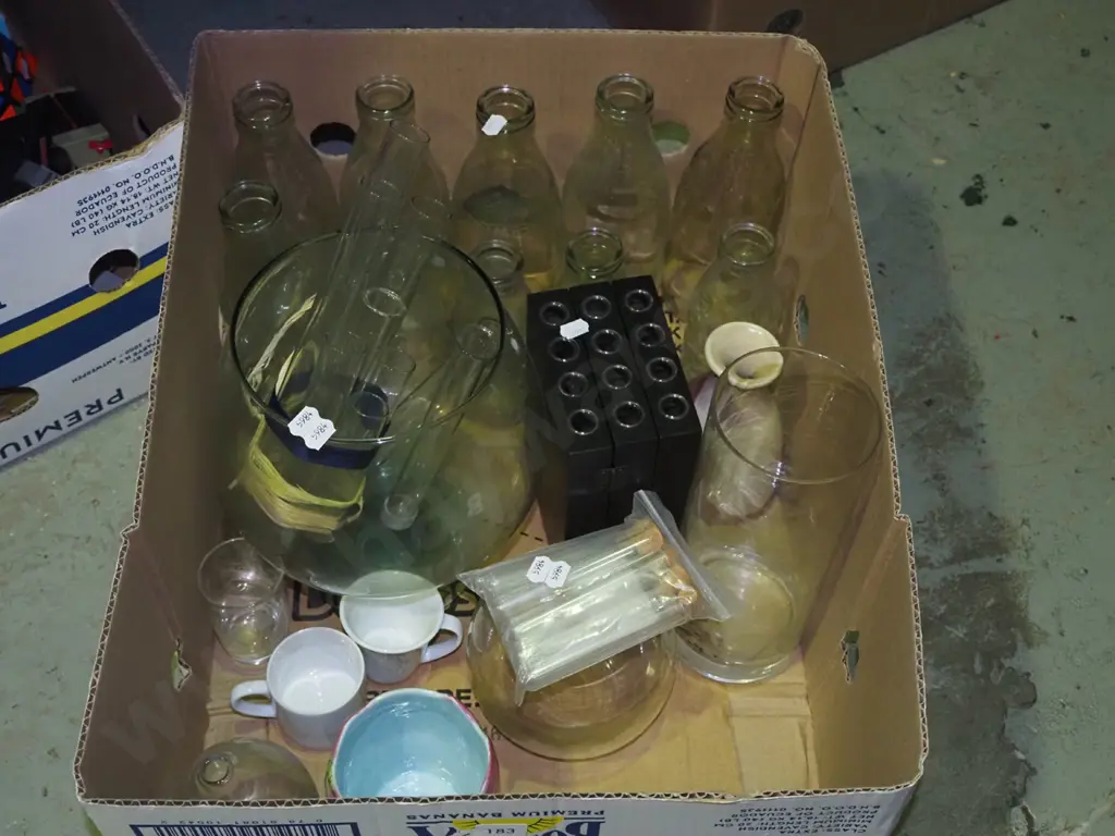 box; milk bottles, lab glass ware etc Image 1++