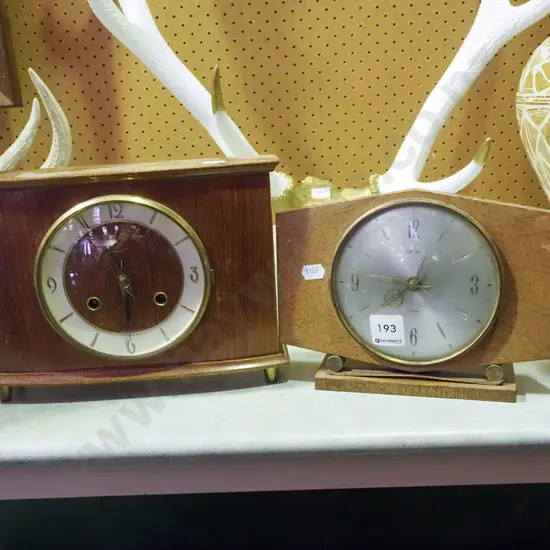 pair of retro mantle clocks - varnish needs attention