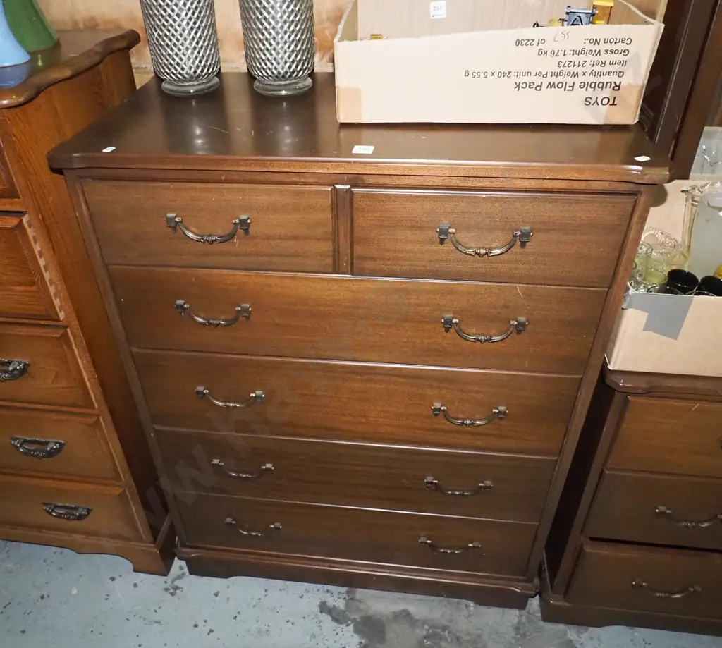 mahogany and rimu 6 drawer tallboy H-1020 W-800 D-410 Image 1++