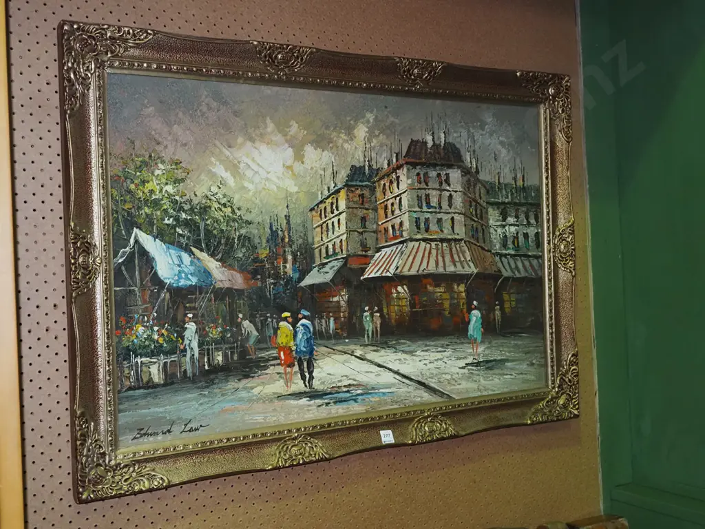 large gilt framed oil on canvas - Parisian street scene H-730 W-1040 Image 1++