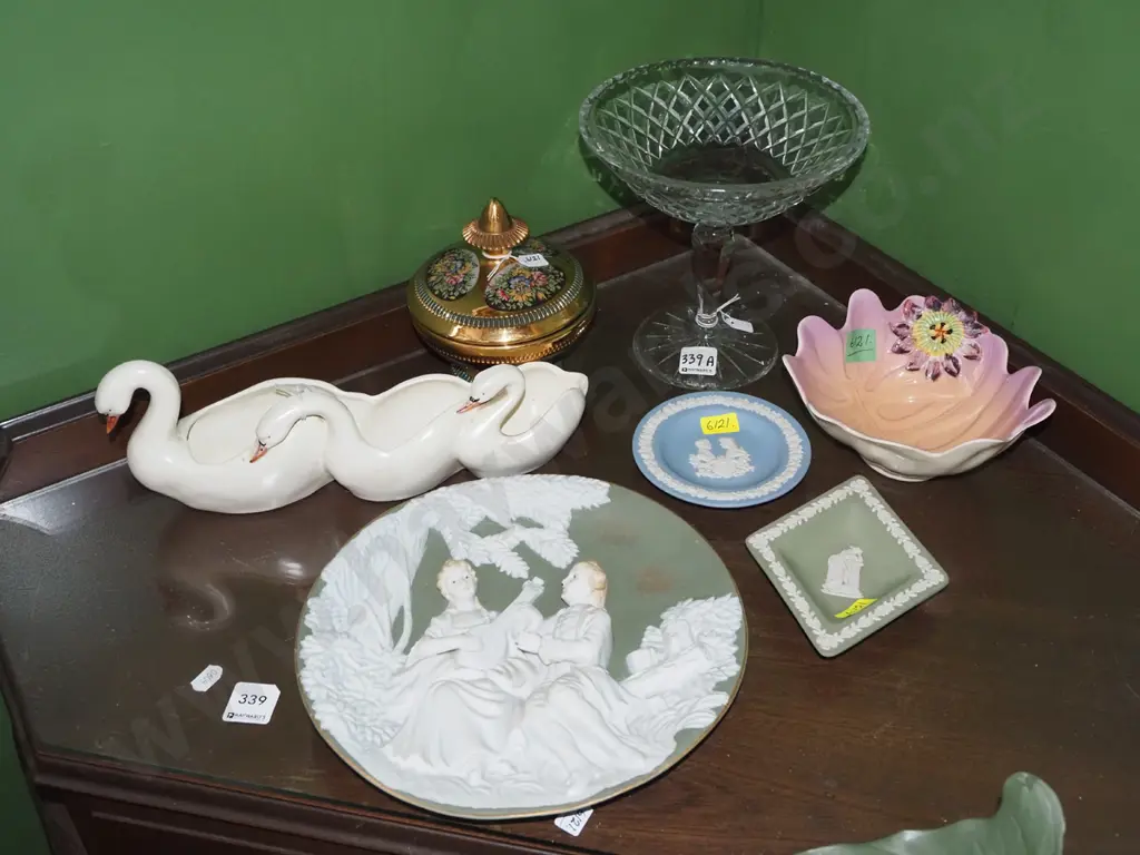 swan trough vase, crystal comport, Shorter & Sons bowl, jasperware etc Image 1++