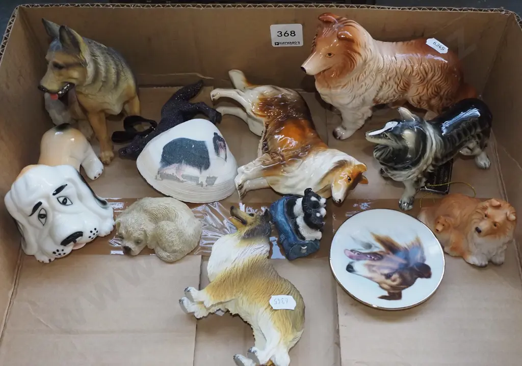 box; dog figurines, pin dish, shell Image 1++