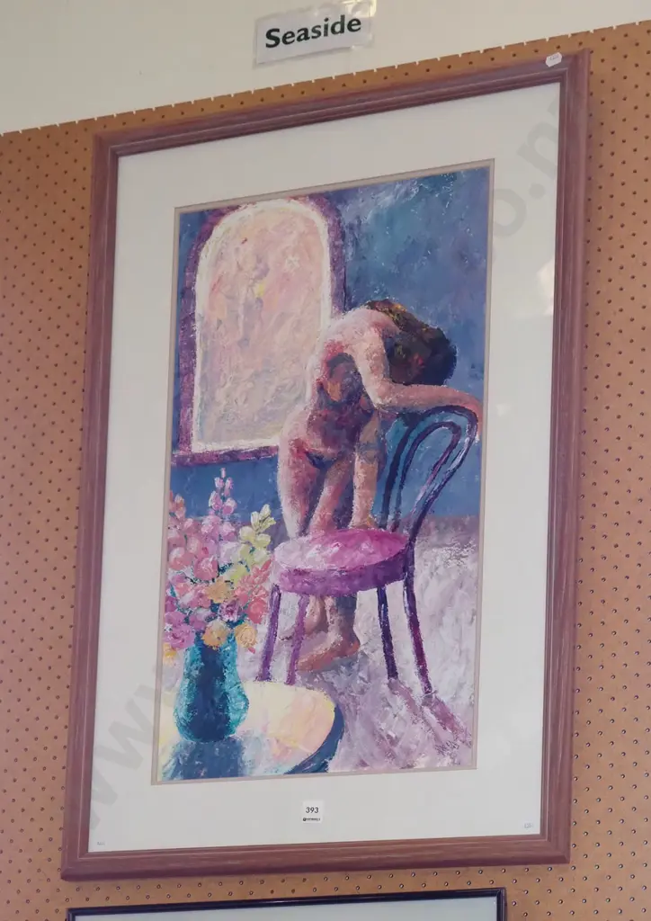 JK Weir framed acrylic - nude and bentwood chair Image 1++