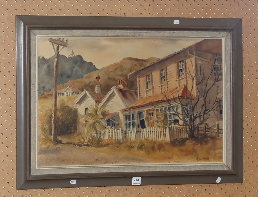 Kerry Walsh - framed watercolour - buildings - foxing and marks Image 1++
