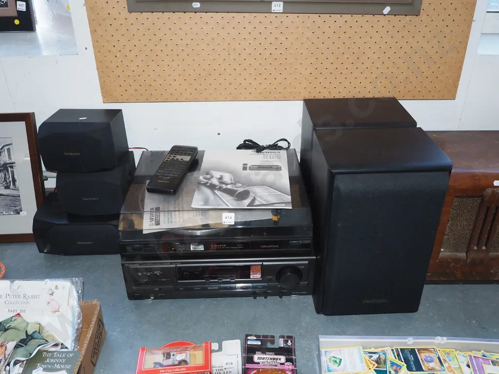 Technics AV stereo control receiver SA/EX300 with 5 speakers, Silver automatic turntable Image 1++