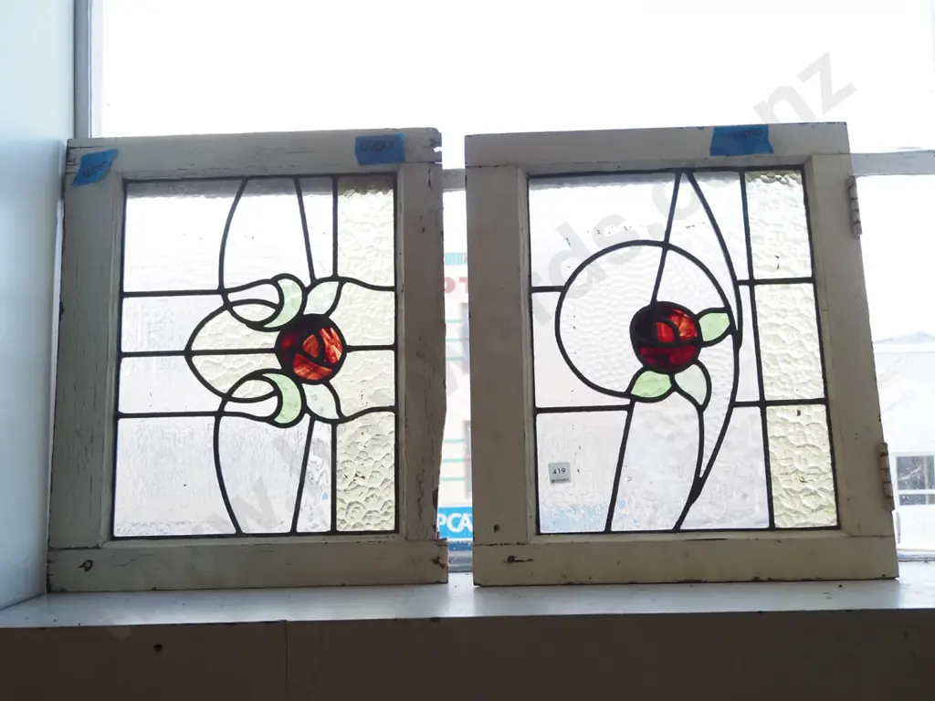2x leadlight windows from a bay window Each H-550 W-470 Image 1++