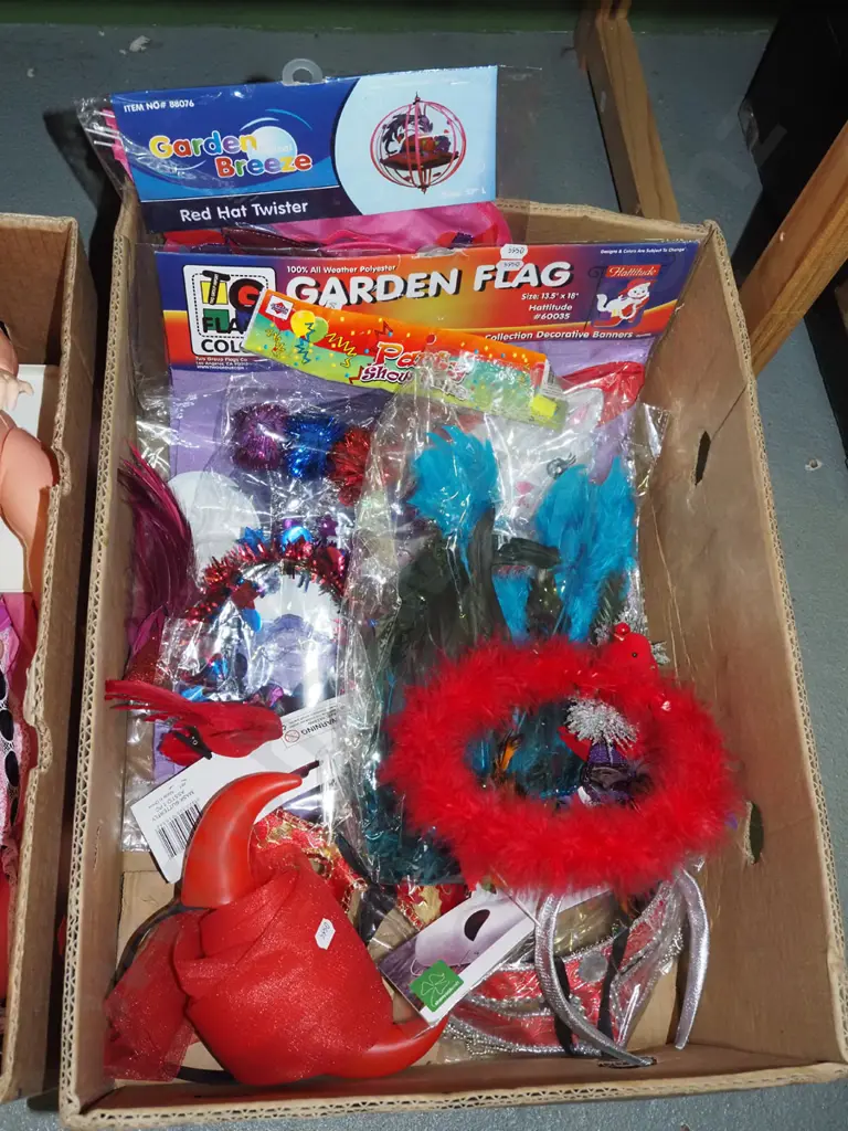 box; masks, garden flags, party time hats etc Image 1++