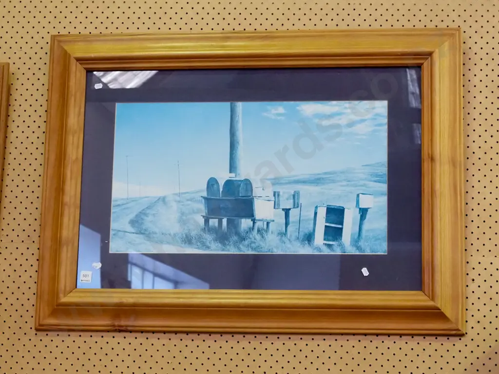 faded framed Grahame Sydney poster print - letterboxes Image 1++