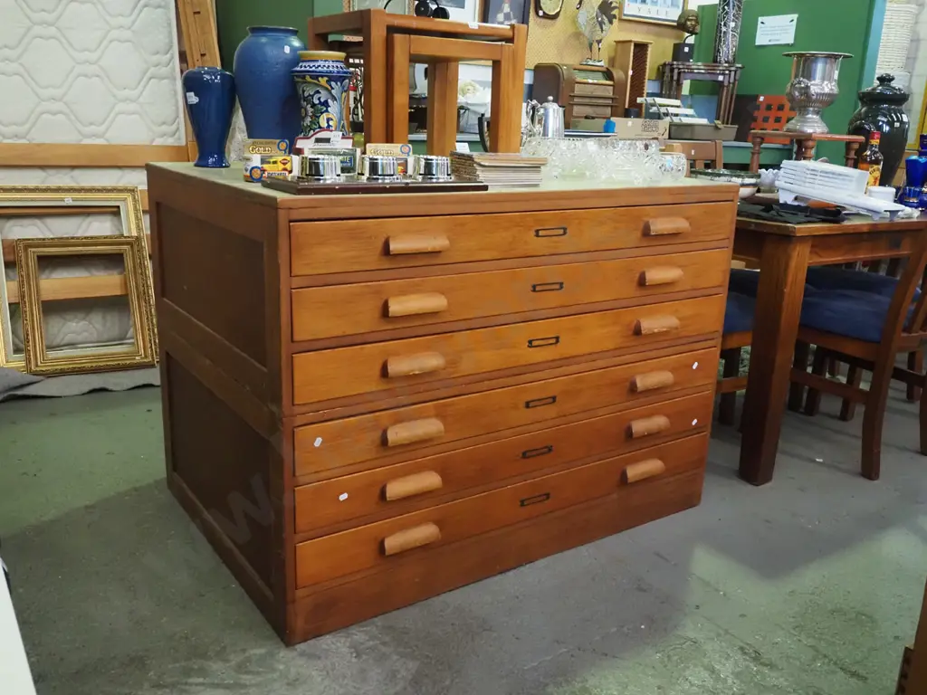 solid rimu 6 drawer plan drawer with lino top H-880 W-1220 D-840 Image 1++