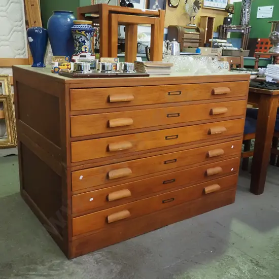 solid rimu 6 drawer plan drawer with lino top H-880 W-1220 D-840