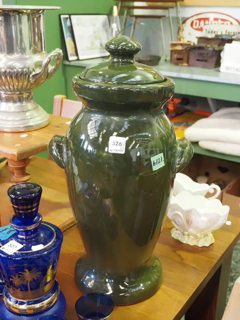 tall green lidded urn H-460 Image 1++