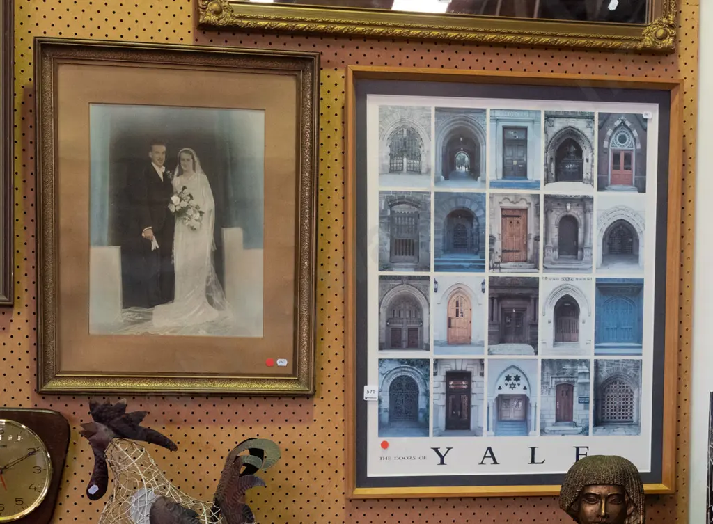 framed hand coloured photograph - married couple, framed poster print - The Doors of Yale - red dots Image 1++