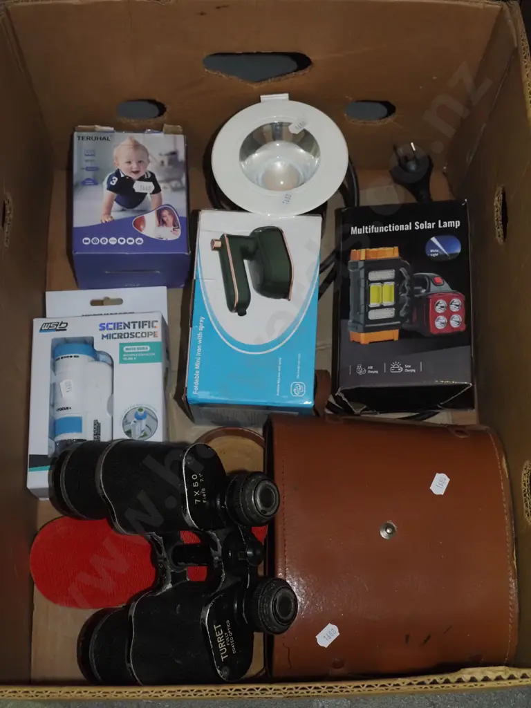 box; binoculars, microscopes, mini iron etc Image 1++