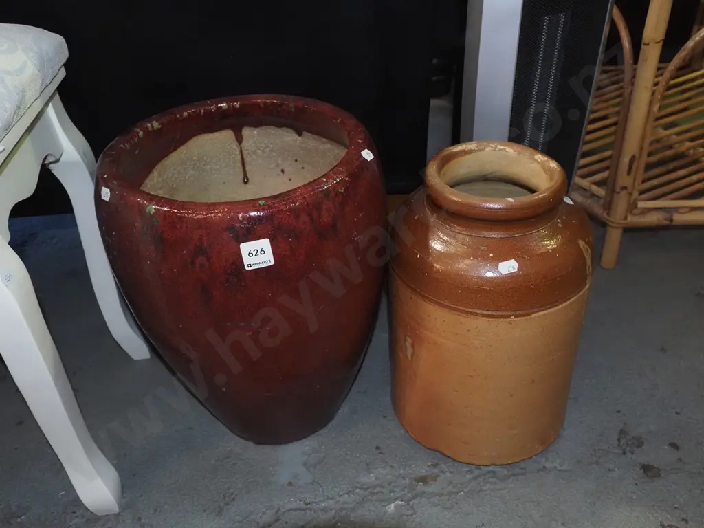 red glazed garden planter, stoneware crock Tallest H-380 Image 1++