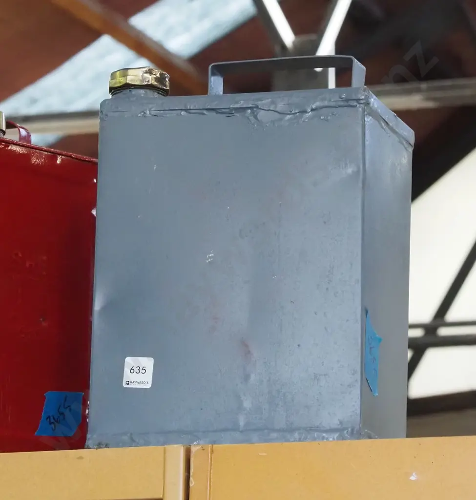 grey painted petrol can with polished brass top Image 1++